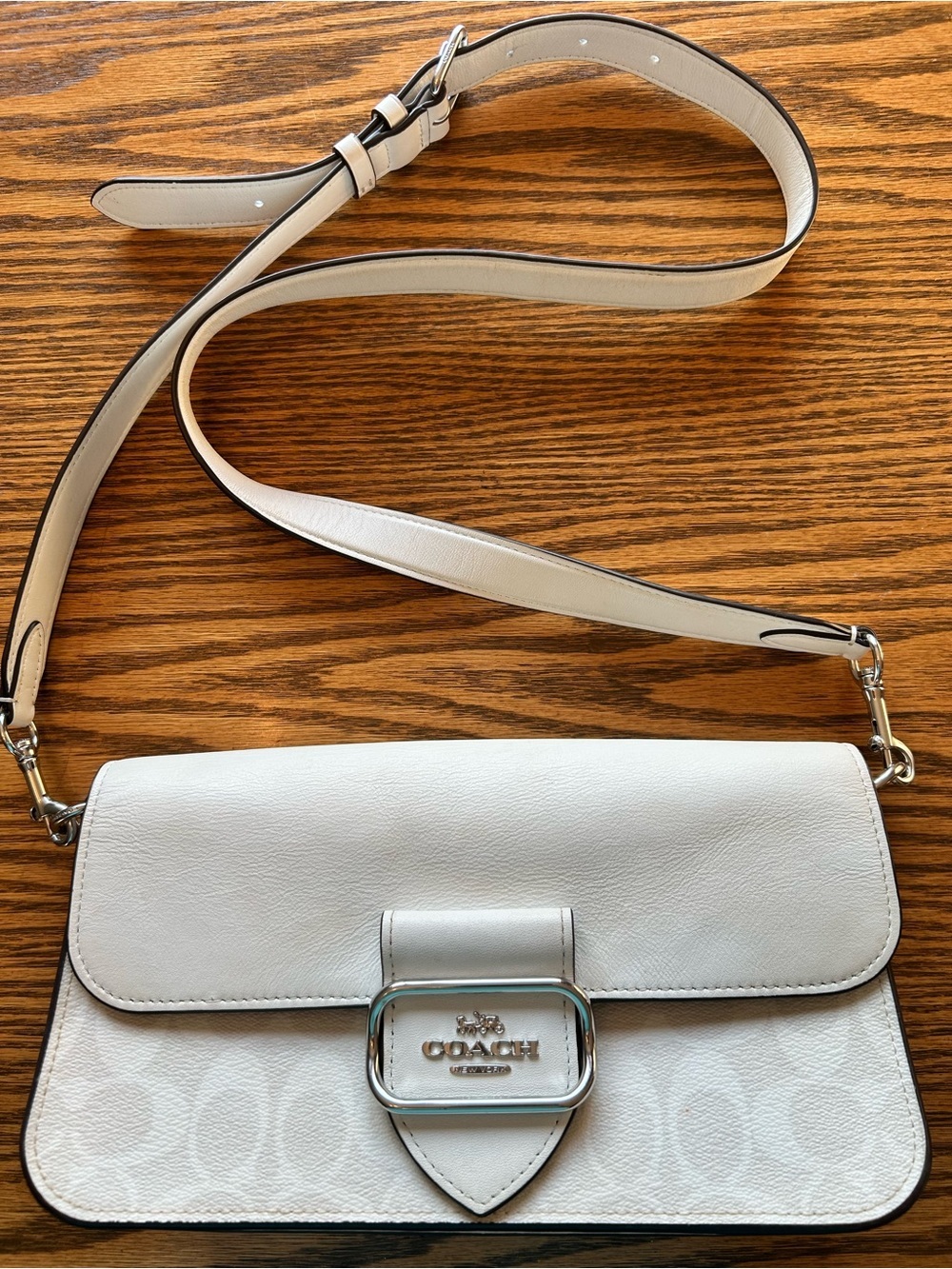 Coach Morgan CJ617 White Pebble Leather & Signature logo Crossbody Shoulder Bag